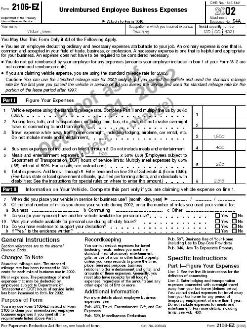 Form 2106&ndash;EZ for V. Jones