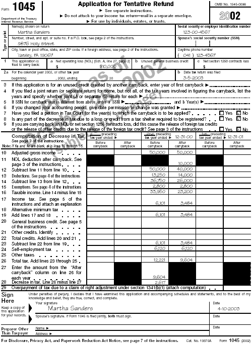 Form 1045, page 1